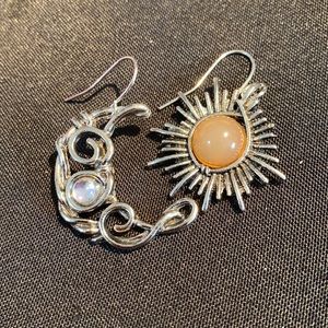 Boho Sun & Moon Silver Dangle Earrings